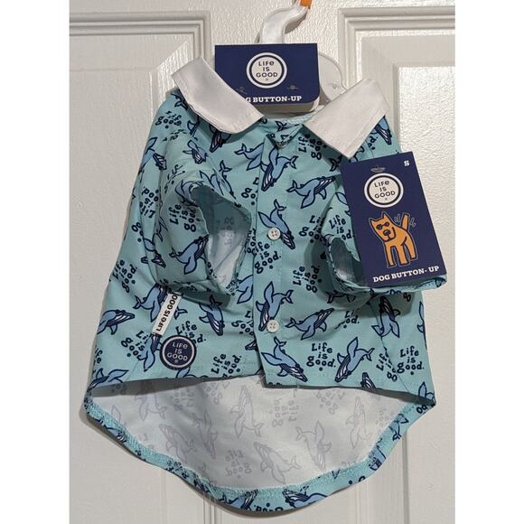 Life is Good Pet Small Dog Shirt Lightweight Button-Up Blue Shark Short Sleeve - Picture 6 of 6